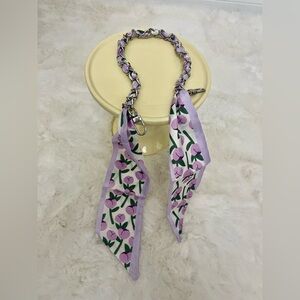 🛍️2/$30 silver bag chain strap w/Purple multi flower Scarf Strap